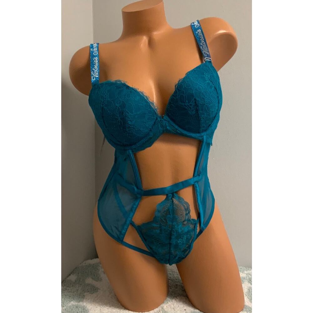 Victoria Secret Lingerie Teddy Bodysuit One Piece Shine Strap Push Up Logo Large